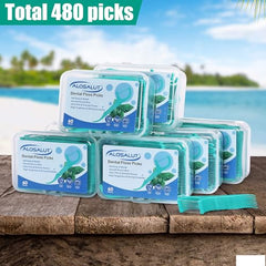 Alosalut Dental Floss Picks - Mint Flavored Flossers with Built-in Toothpick for Deep Cleaning - Str - 480 Count