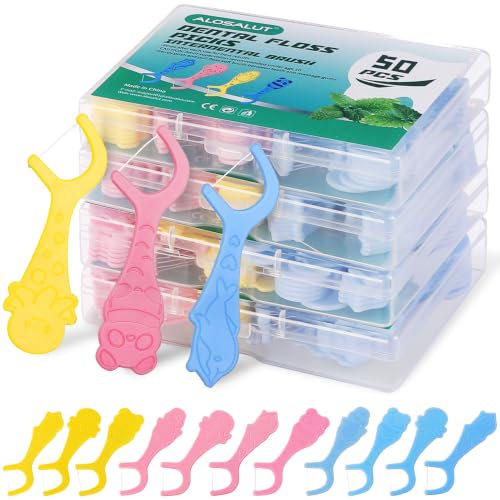 Alosalut 200 Count Dental Floss Picks for Kids - Easy-to-Use Fun Animal-Shape Toddler Flossers - Saf - 200 Count