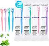 Alosalut Pre-Pasted Disposable Toothbrushes - Individually Wrapped Mini Travel Toothbrush with Floss - Pink (36 Pack)