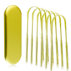 Alosalut 6 Pack Tongue Scrapers - Reusable & Easy to Clean Tongue Cleaner - Medical Grade Stainless  - Gold - U-Shaped (6 Count)