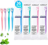 Alosalut Pre-Pasted Disposable Toothbrushes - Individually Wrapped Mini Travel Toothbrush with Floss - Mixed (36 Pack)