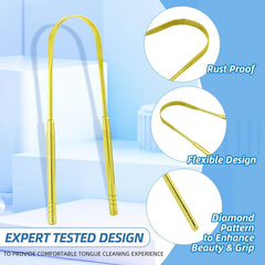 Alosalut 6 Pack Tongue Scrapers - Reusable & Easy to Clean Tongue Cleaner - Medical Grade Stainless  - Gold - U-Shaped (6 Count)
