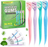 Alosalut Pre-Pasted Disposable Toothbrushes - Individually Wrapped Mini Travel Toothbrush with Floss - Purple (36 Pack)