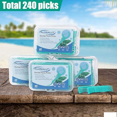 Alosalut Dental Floss Picks - Mint Flavored Flossers with Built-in Toothpick for Deep Cleaning - Str - 240 Count