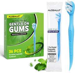 Alosalut Pre-Pasted Disposable Toothbrushes - Individually Wrapped Mini Travel Toothbrush with Floss - Pink (36 Pack)