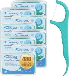 Alosalut Dental Floss Picks - Mint Flavored Flossers with Built-in Toothpick for Deep Cleaning - Str - 480 Count