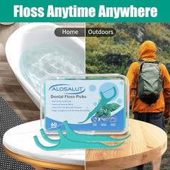 Alosalut Dental Floss Picks - Mint Flavored Flossers with Built-in Toothpick for Deep Cleaning - Str - 240 Count