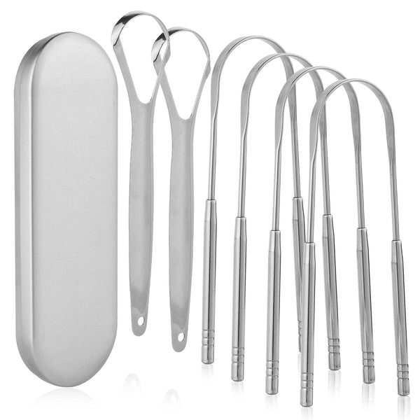 Alosalut 6 Pack Tongue Scrapers - Reusable & Easy to Clean Tongue Cleaner - Medical Grade Stainless  - Silver - Classic (6 Count)