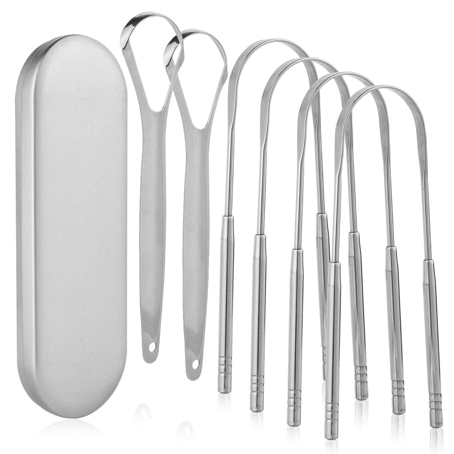 Alosalut 6 Pack Tongue Scrapers - Reusable & Easy to Clean Tongue Cleaner - Medical Grade Stainless  - Silver - Classic (6 Count)