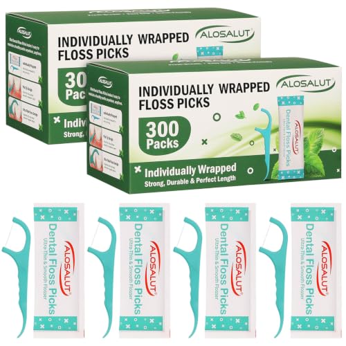 600 Pack Individually Wrapped Dental Floss Picks - Mint Flavored
