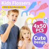 200 Count Dental Floss Picks for Kids - Fun Animal Shape Toddler Flossers